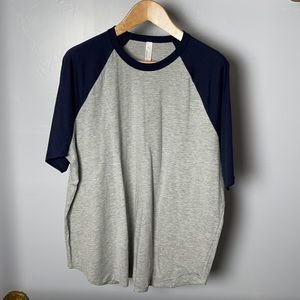 American Apparel Gray and Navy Raglan Short Sleeve Tee